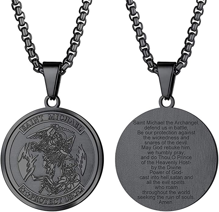 Gunmetal-Plated St. Michael the Archangel Round Necklace