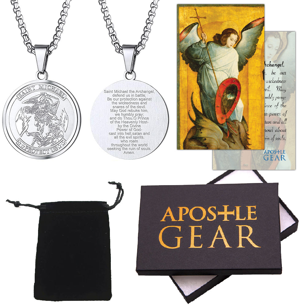 Stainless Steel St. Michael the Archangel Round Necklace
