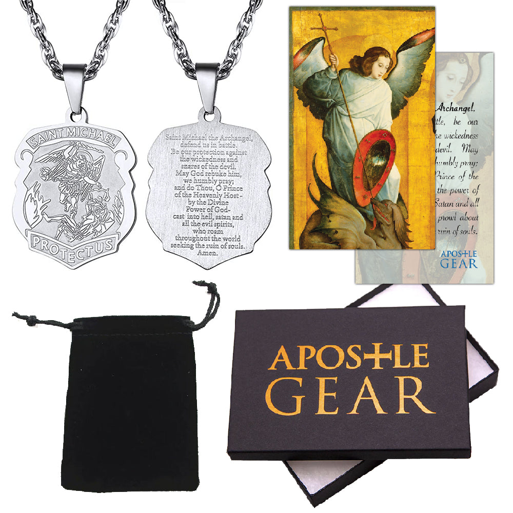 Stainless Steel St. Michael the Archangel Badge Necklace