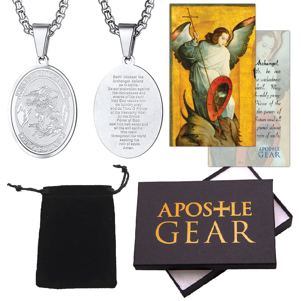 Stainless Steel St. Michael the Archangel Oval Necklace