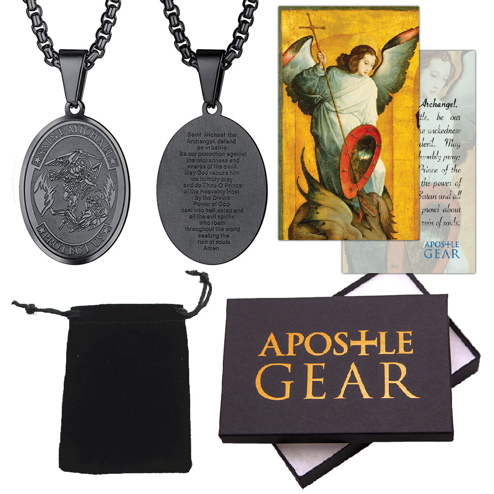 Gunmetal-Plated St. Michael the Archangel Oval Necklace