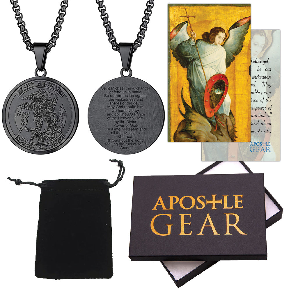 Gunmetal-Plated St. Michael the Archangel Round Necklace
